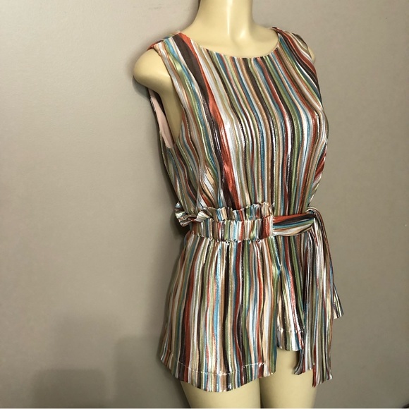 Eva Franco Clinquant Shimmer Striped Multicolor Sleeveless Top Women’s Size M - Picture 3 of 10